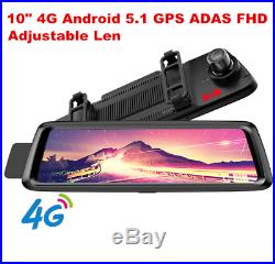 10'' HD 4G WiFi Bluetooth Android Car GPS DVR Adjustable Camera Recorder ADAS