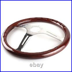 15in Wood Grain Slotted Steering Wheel 3 Spokes Riveted WithMounting Accessory Kit