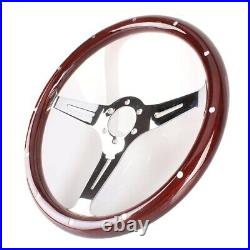 15in Wood Grain Slotted Steering Wheel 3 Spokes Riveted WithMounting Accessory Kit