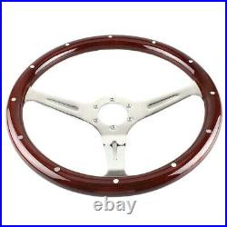 15in Wooden Grain Silver Slotted Spoke Steering Wheel withHorn Kit Car Accessories