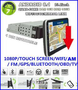 1Din 10.1 Android 8.1 Quad Core Car Radio In-Dash Stereo GPS Wifi 3G/4G Player