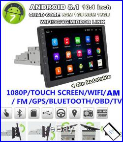 1Din Rotatable 10.1RAM 1GB ROM 16GB Car Stereo Radio GPS Player Mirror Link OBD