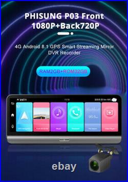 2+32GB 8in Car DVR Dash Cam Recorder+Rear Camera GPS WIFI 4G Bluetooth G-sensor