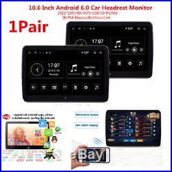 2Pcs 10.6Inch Dual 4 Core Android 6.0 Car Headrest Monitor Player WIFI Bluetooth