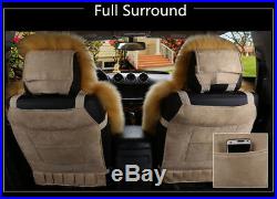 2Pcs Pink Australian Sheepskin Fur Car Front Seat Covers Cushion Mat Winter Warm