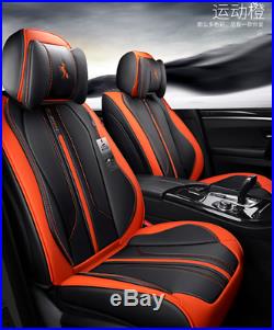 5-Seats Car Seat Cover Front+Rear Microfiber Leather Cushion All Season Orange