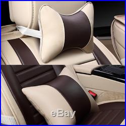 5-Seats Full Set PU Leather Deluxe Car Seat Cover Cushion Front &Rear with Pillows