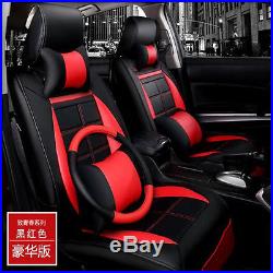 5D Surrounded By Luxury PU Leather Mat Car Autos Seat Covers 5-seats Black & Red