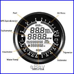 999MPH 85mm Car Boat GPS Speedometer Tachometer Oil Pressure Odometer Gauge 7IN1