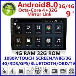 Android 8.0 Double 2Din 9 Car Stereo GPS Radio 4GB RAM 8-CORE TPMS WiFi Player