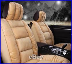 Beige Plush Down Cotton Car Seat Cover Cushion Winter Car Interior Accessories