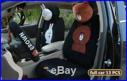 Cartoon Brown Super Soft Plush Full Car Seat Cushion Universal Fit Winter Black