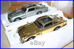 Danbury Mint Aston Martin James Bond Gold & Silver Db5 With Display Cases
