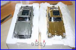 Danbury Mint Aston Martin James Bond Gold & Silver Db5 With Display Cases