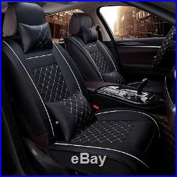 Deluxe Car Seat Cover Cushion 5-Seats Front + Rear PU Leather with Pillows Size M