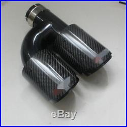 H Style Glossy Black Carbon Fiber 63mm Double Pipe Exhaust Tip Pipe Left
