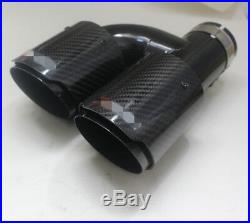 H Style Glossy Black Carbon Fiber 63mm Double Pipe Exhaust Tip Pipe Left