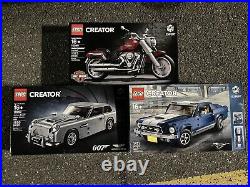 LEGO Creator Mustang GT, James Bond Aston Martin & Davidson Harley $400 Value