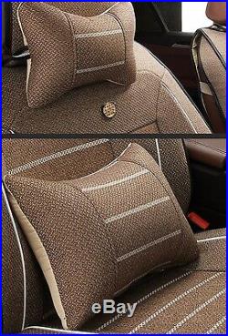 Linen Fabric Deluxe Edition Car Seat Cover Cushion 5-Seats Front & Rear +Pillows