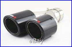 Pair Glossy Black Real Carbon Fiber Car Dual Pipe Exhaust Pipe Tail Muffler Tip