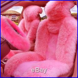 Pink Wool Fur Car 2 Front Seat Cover+Steering Wheel/Handbrake/Gear Shift Covers