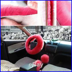Pink Wool Fur Car 2 Front Seat Cover+Steering Wheel/Handbrake/Gear Shift Covers