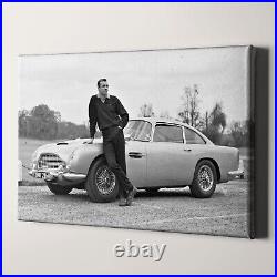 Sean Connery as James Bond 007 with Aston Martin 1960s Canvas Wall Art Print