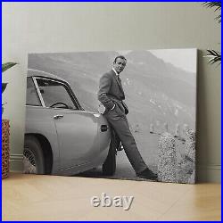 Sean Connery as James Bond with Aston Martin in Goldfinger Canvas Wall Art Print