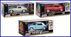 Set 3 cars James Bond 007 Aston Martin DB5 + Ford Mustang 124 Motormax Diecast