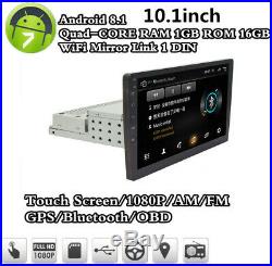 Single 1Din Android 8.1 10.1 1080P Car Stereo Radio GPS Wifi QUAD-Core OBD A2DP
