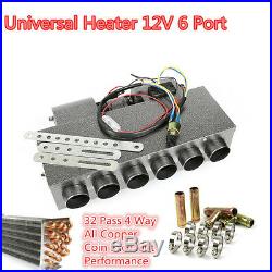 Universal Car Under-Dash Heater 12V 6 Port Metal Shell 32 Pass 4Way Copper Coil