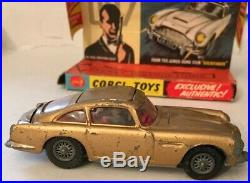 Vintage 60s Corgi Toys #261 James Bond 007 Gold Aston Martin DB5 Original Box